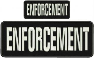 Enforcement Embroidery Patches 4x10 And 2x5 Hook On Back White