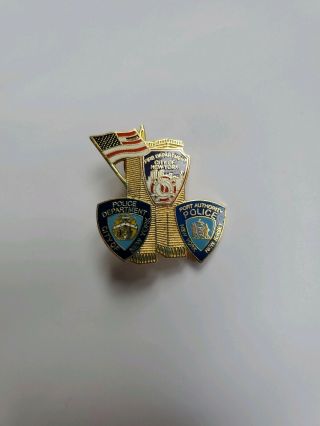 Wtc Twin Towers Lapel Pin Nypd Fdny Port Authority Police Shields American Flag