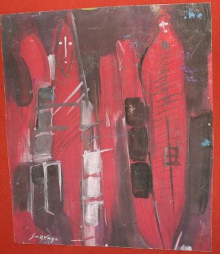 Russian avant garde abstract figures gouache painting,  signed Survage 2
