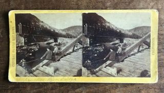 Antique Central Pacific Railroad Stereoview - Truckee River Bridge Alfred A Hart