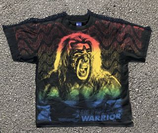 Vintage Ultimate Warrior All Over Print Wwf Shirt Wcw Sting Hulk Hogan Macho Man
