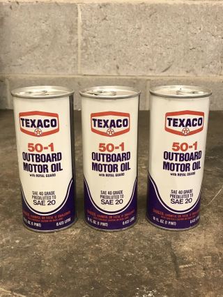 3 Vintage Texaco Outboard Motor Oil 50 - 1 Full 1 Pint Vintage Boat Marina Cans