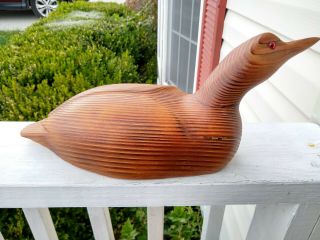 Large (almost) Vintage (2001) hand Carved Wooden Duck (Grebe) 3
