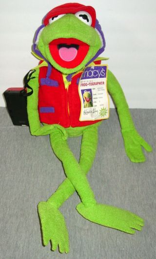 Macy’s Kermit The Frog Plush Frog - Tographer Camera 24” Plush 2002 Nwt