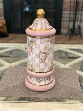 Two Mckenzie Childs Courtly Check Column Canister Honeymoon Col.  Pink (retired)