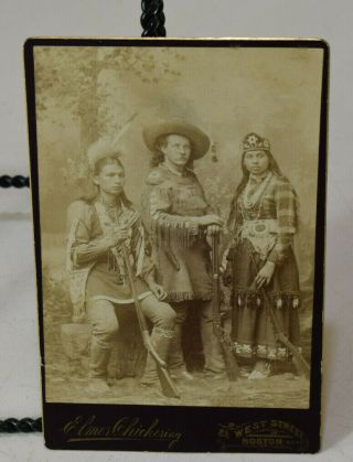 L5368 - Antique 1800s Pawnee Bill Wild West Show Cabinet Photo