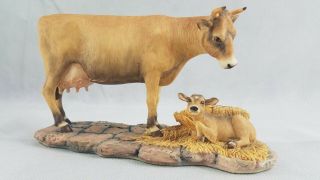 Schmid Border Fine Arts Lowell Davis Brown Mother Dairy Cow With Calf Farm Decor