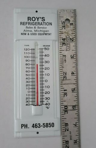 Vintage Porcelian Metal Advertising Thermometer Roy ' s Refrigeration 3