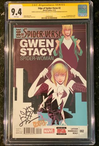 Edge Of The Spider - Verse 2 Cgc Ss 9.  4 1st Print Spider - Gwen Signed Sketch X2