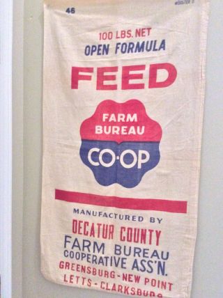 Indiana Farm Bureau Co - Op Feed Seed Sack Bag Advertising Decatur County