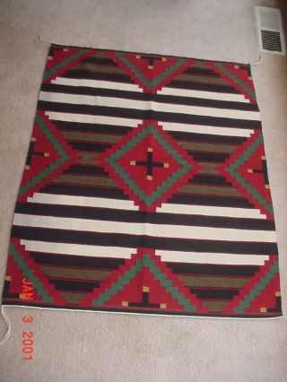 Vintage Navajo Indian Blanket Rug With Chiefs Design