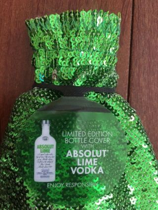 ABSOLUT Lime Vodka Limited Edition Bottle Cover 750ml Green & Silver Sequins 3