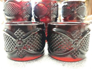 Set Of 8 Vintage Glass Napkin Rings,  Ruby Red Glass Avon Cape Cod Pattern