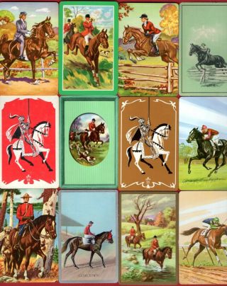12 Single Swap Playing Cards Horse & Rider Lady Knight Race Mountie Deco Vintage