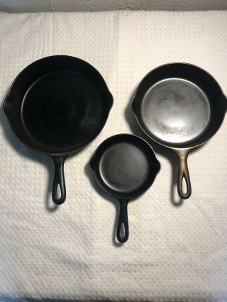 3 Griswold Small Logo Cast Iron Skillets 3,  6,  8