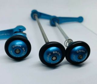Cook Brothers Racing Blue Anodized Quick Release Set Wheels & Seatpost Vintage 2