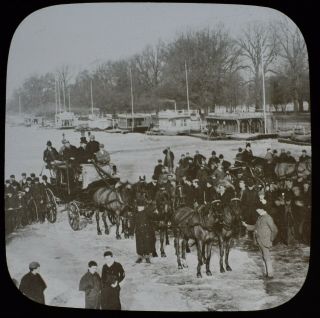 Magic Lantern Slide Coach & Horses On Frozen River Thames Oxford 1895 Photo