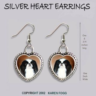 Japanese Chin Dog - Heart Earrings Ornate Tibetan Silver