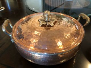 Cu Artigiana Handmade Round Large 12” Copper Pot With Gold Mushroom Style Lid
