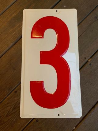 Vintage Aluminum Embossed 3 Gas Station Red Price Number Sign 10 " X 19 "