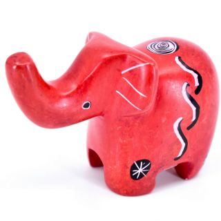Smolart Hand Carved Soapstone Red & Black Elephant Figurine Made Kenya