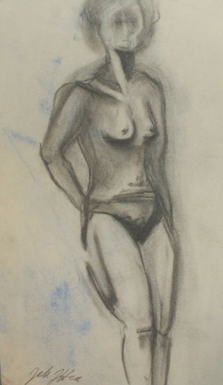 Vintage Swiss Abstract Nude Woman Portrait Pencil Painting Signed Joh.  Itten