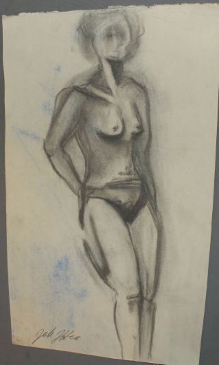 VINTAGE SWISS ABSTRACT NUDE WOMAN PORTRAIT PENCIL PAINTING SIGNED JOH.  ITTEN 2
