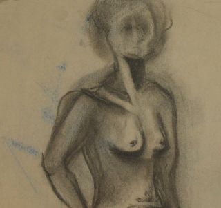 VINTAGE SWISS ABSTRACT NUDE WOMAN PORTRAIT PENCIL PAINTING SIGNED JOH.  ITTEN 3