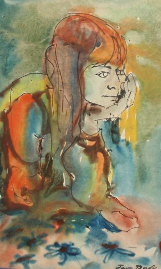French Art,  Vintage Fauvist Watercolor Painting,  Portrait,  Signed Jean Dufy