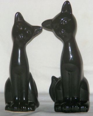 Vintage Mid - Century Modern Stylized Ceramic Black Cat Figurine Pair