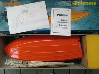 Vintage ROBBE Prinzess RC boat model,  mercury style outboard Roqua motor 3