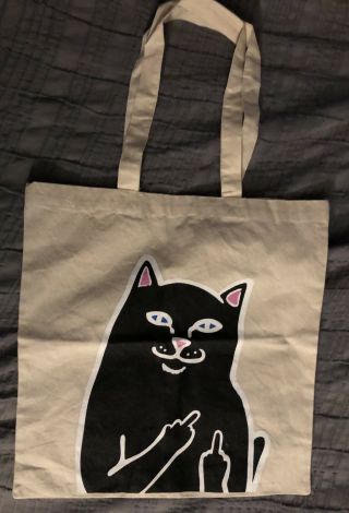 Black Kitty Cat Flipping You Off Totebag By Ripndip Canvas Tote,  Humorous,