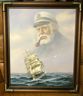Billy Wilder Sea Captain Ship Oil Painting Signed Wood Frame 27x24