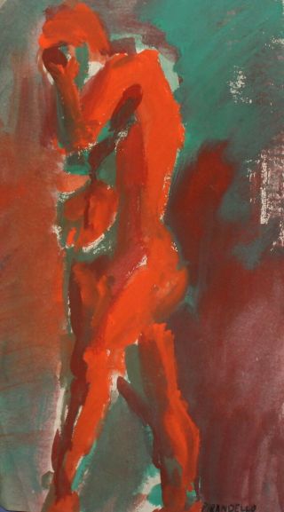 Vintage Italian Expressionist Nude Portrait Gouache Painting Signed Pirandello