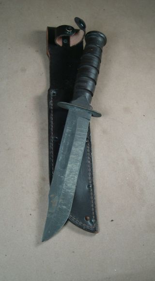 Camillus Usa Made Vietnam 12” Fixed Blade Fighting Knife & Leather Sheath