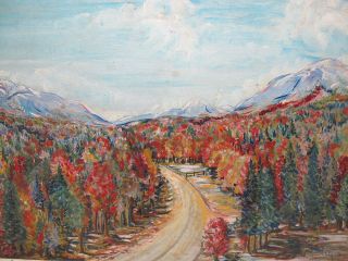 Vintage Double Sided Oil On Board Painting Autumn Leaves In Mountain Valley Yqz