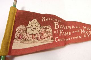 Vintage 50s Mini Felt Pennant W/long Pencil Cooperstown Ny Baseball Hall Of Fame