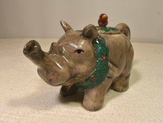 Rhinoceros Christmas Creamer Miniature Teapot Rare Vtg Fitz&floyd Omnibus 1993