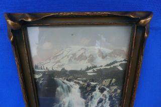 Early Pacific NW Hand Tinted Mt St Helens Photograph Pie Crust Frame Curtis? 2