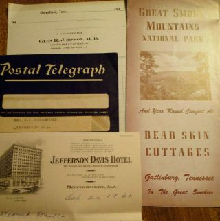4 Old Documents,  Greenfield,  Tn; Livingston,  Al; Jeff Davis Hotel,  Montgomery Al