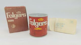 Vintage Folgers Coffee Can Am Radio W/ Box & Instructions 3.  5 " Tall