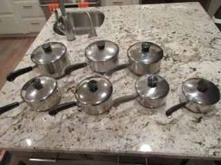14 Pc 1801 Revere Ware Copper Bottom Stainless Pots,  Pans Cookware Usa