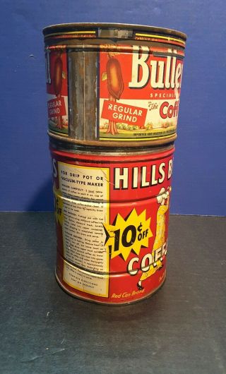 2 Vintage Coffee Tins Butter - Nut & HILLS BROS Metal Advertising Cans 2