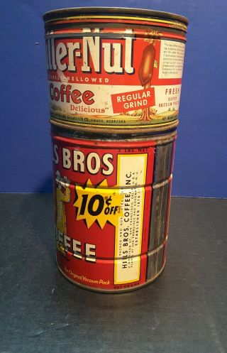 2 Vintage Coffee Tins Butter - Nut & HILLS BROS Metal Advertising Cans 3