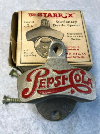 Vintage 1940s Starr " X " Wall Mount Pepsi - Cola Bottle Opener W/box