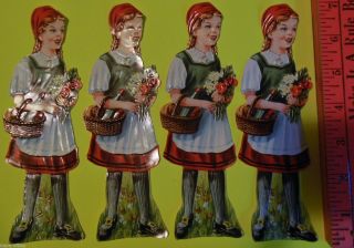 Vintage Die Cut 4 Swiss Scrap Paper Glanzbilder Oblaten - Heidi Red Riding Hood 7 "