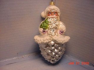 Christopher Radko Christmas Orn.  Silver Cone Curls,  Santa