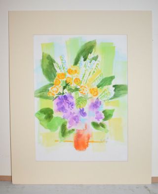 Listed American Artist Nancy Lee Willcox,  Signed Watercolor,  " Flowers "