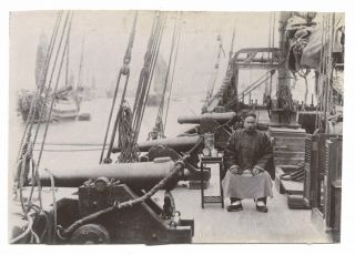 C.  1900 Photo China Chinese Man On Ship With Cannon