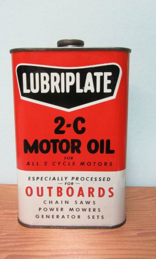 Vintage Lubriplate 2 - 6 Outboard Motor Oil Flat Quart Can Full